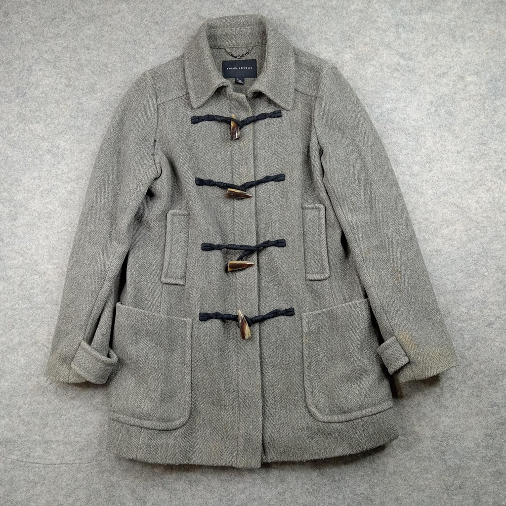 Banana Republic Coat Womens Medium Gray Wool Blend‎ Toggle Duffle Jacket*